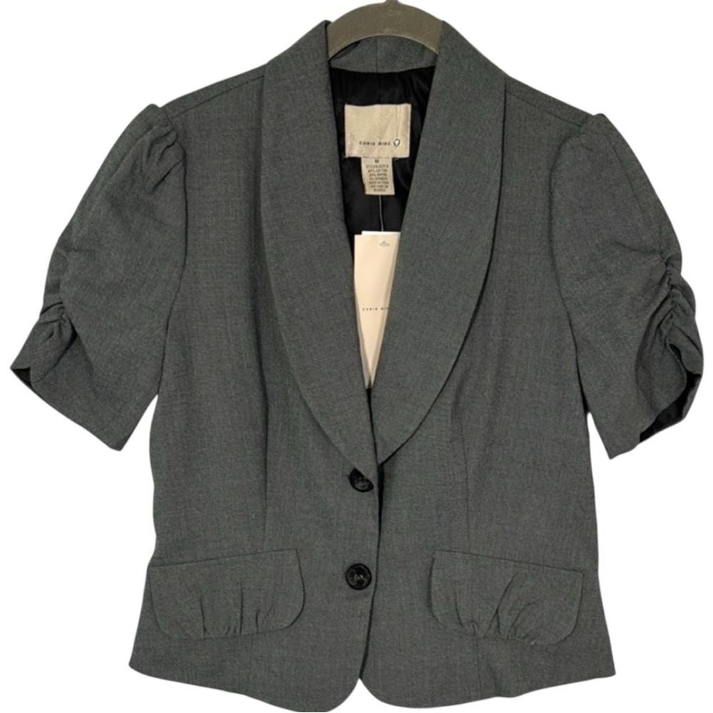 Curio Nine Blazer Grey Crop Ruched Puff Sleeve in Size M‎  NWT